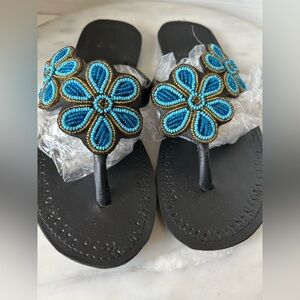 BRAND NEW 100% HANDMADE LEATHER BEADED SANDALS. US 6.5 ABSOLUTELY GORGEOUS!
